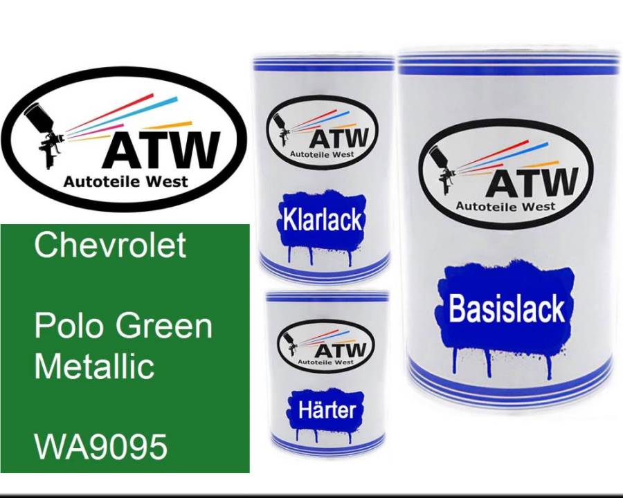 Chevrolet, Polo Green Metallic, WA9095: 500ml Lackdose + 500ml Klarlack + 250ml Härter - Set, von ATW Autoteile West.